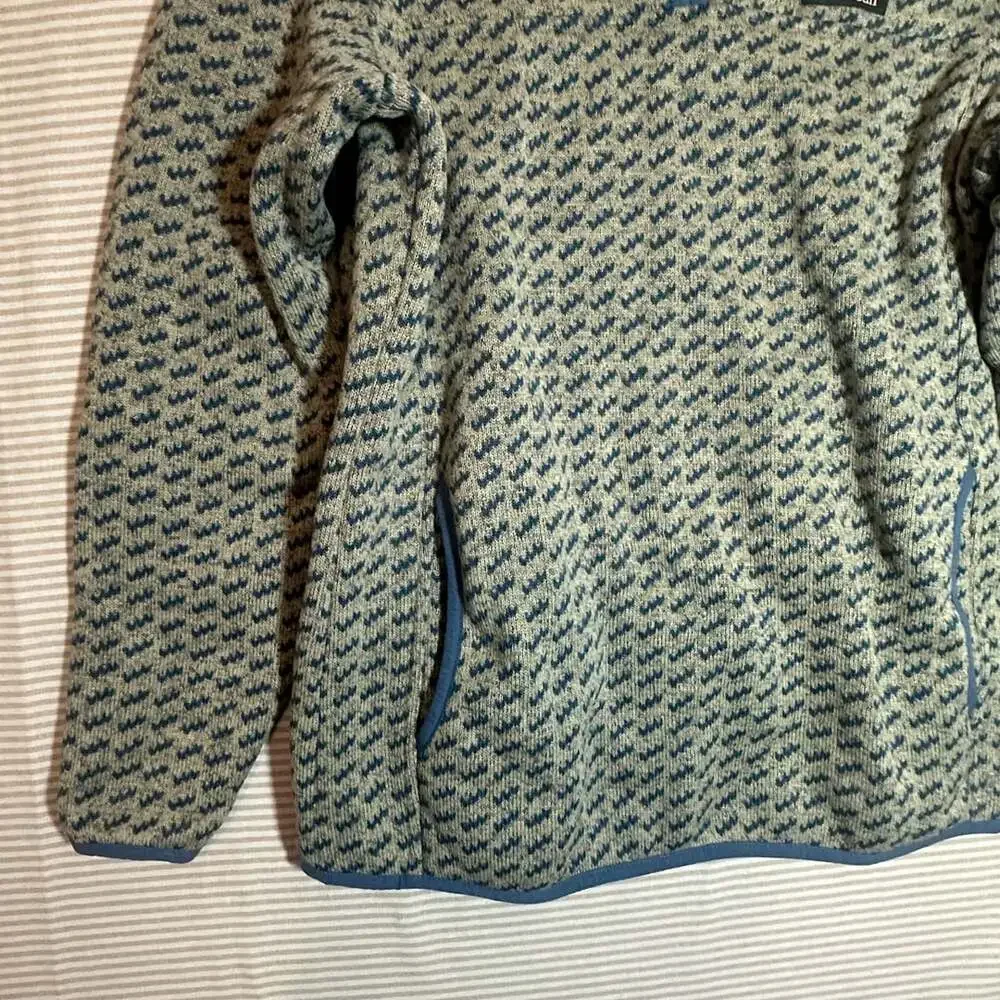 LL Bean Sweater Fleece Pullover M Reg Blue Print